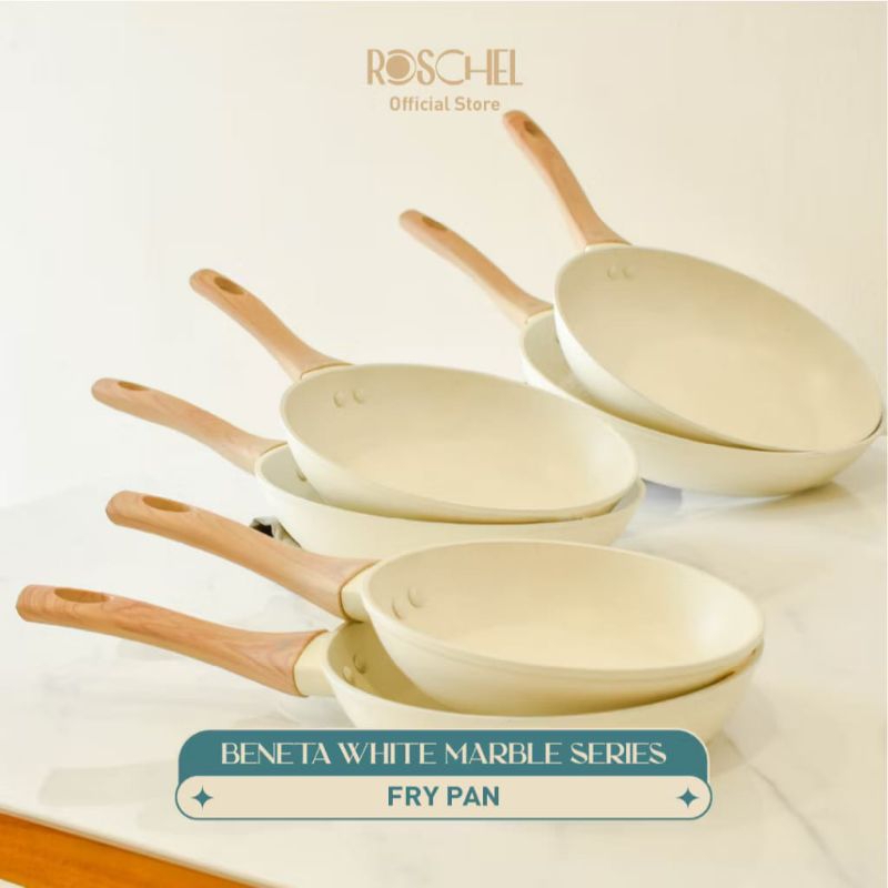 Roschel Beneta White Marble Coating Non-Stick Frypan 20 cm Panci Wajan Penggorengan Fry Pan Anti Len