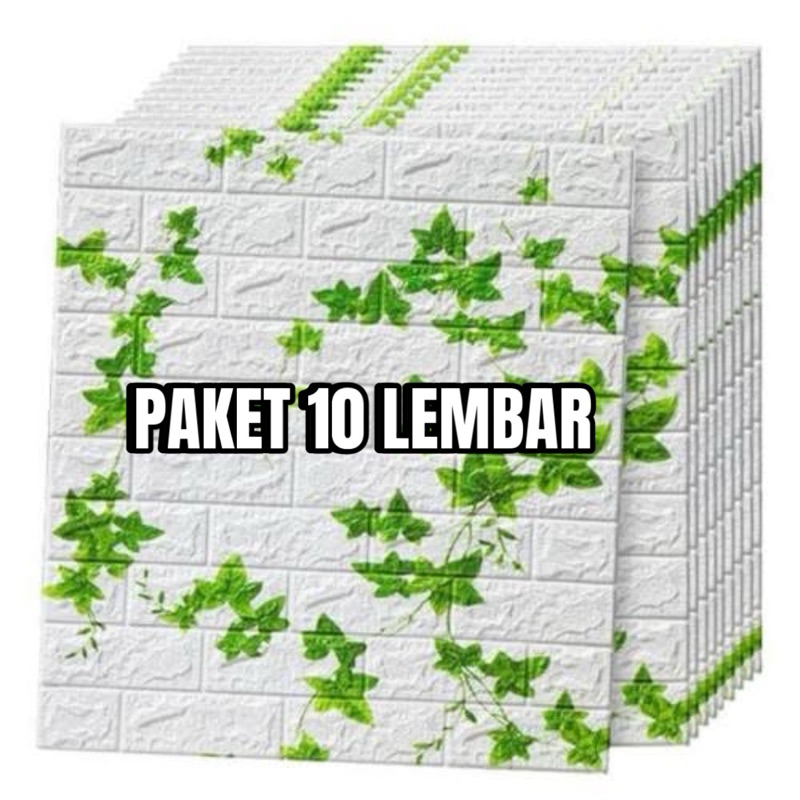 Wallpaper Dinding Bata Foam 3D [PAKET 10 LEMBAR] Uk. 70x38cm Motif Putih Daun
