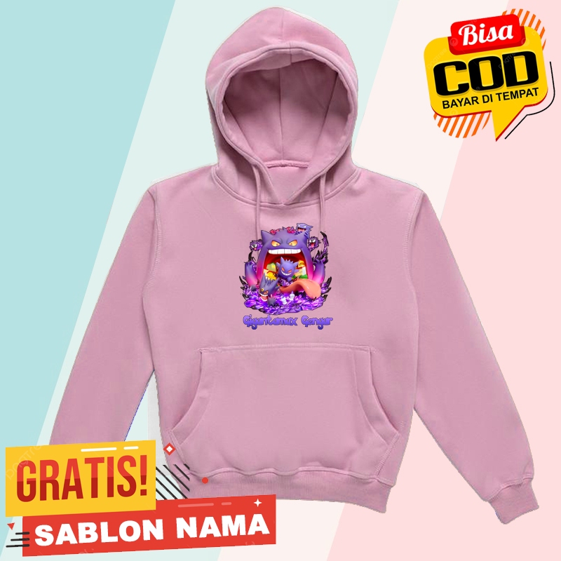 Jaket Hoodie Anak Gigantamax Gengar / Jaket Sweater Hoodie Anak Laki Laki & Perempuan Custom Nama Gi