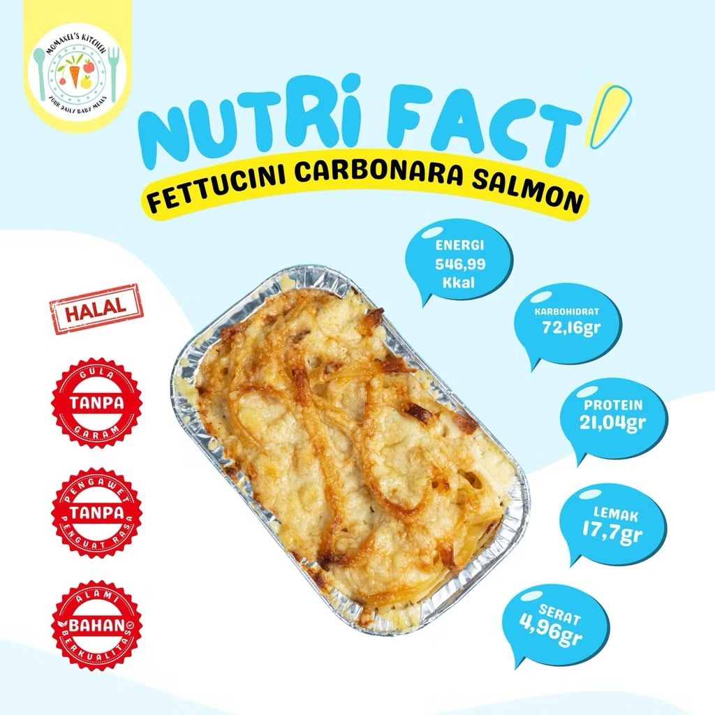 FETTUCINI SALMON CARBONARA BYMOMAXEL (CATERING MAKANAN BAYI MPASI FROZEN BEKU/PENAMBAH BERAT BADAN
