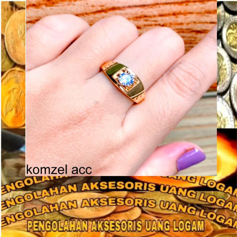 promo cincin pria dan wanita batu putih lapis emas 24k terbuat dari bahan koin asli anti luntur anti