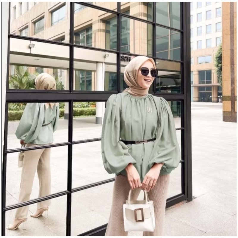 Preloved Vanilla Hijab summber blouse sage M