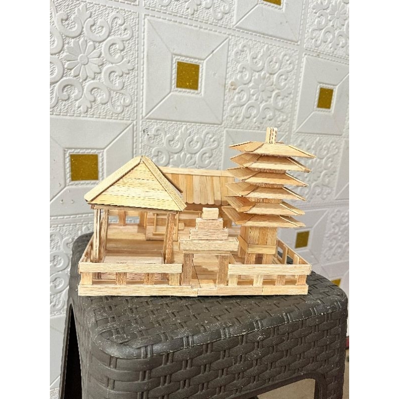 (READY SIAP KIRIM) Prakarya Kerajinan Miniatur Rumah Adat Bali dari Stik Es krim cream