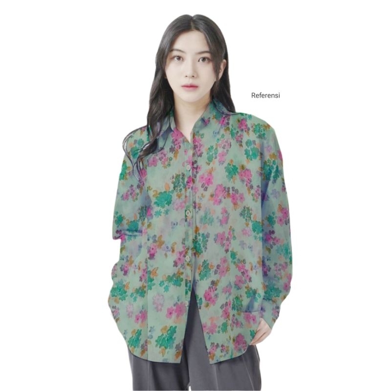 (CLEARANCE SALE) H*M women's long sleeve sage green floral shirt / kemeja wanita branded / kemeja wa