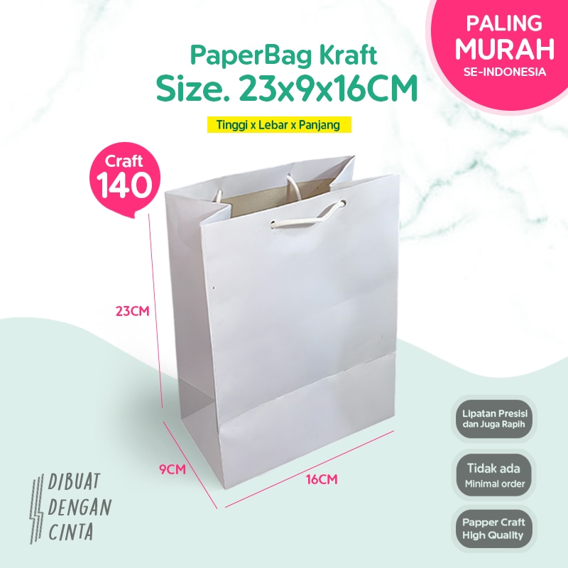

(LINER) Paper Bag Putih Sedang 23x9x16 CM / Paperbag Kado Kerudung, Kaos / Papper Bag Polos Kertas