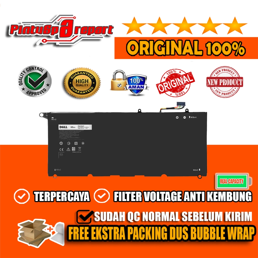 (Genuine PW23Y/RNP72/TP1GT) Original Laptop Baterai Dell Xps 13 9360 13-9360-D1805TG 13-9360-D1605G 