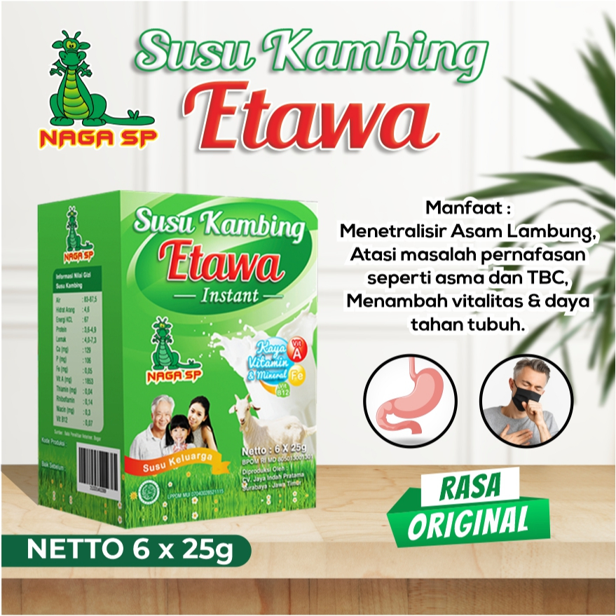 

Susu Kambing Etawa Bubuk Sachet Naga SP 150 gr Asam Lambung Maag Asma Osteoporosis Rasa Original