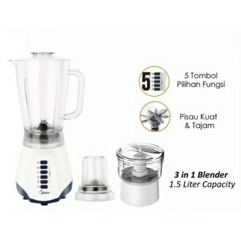 MIDEA Blender 1,5 Liter BL 3502 3in1 Gelas Plastik BL-3502A2