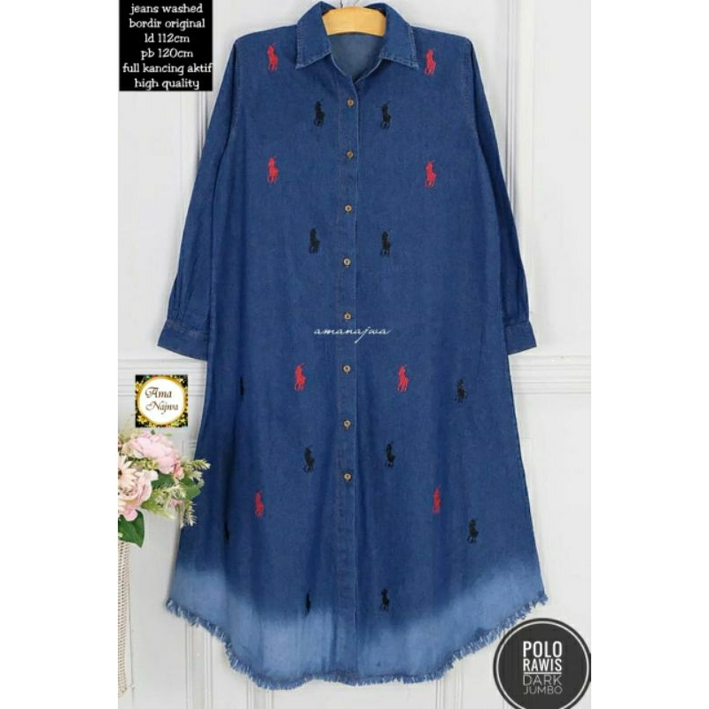 Pol rawis Ld 112 Long tunik Jeans wash tebal JUMBO / amj