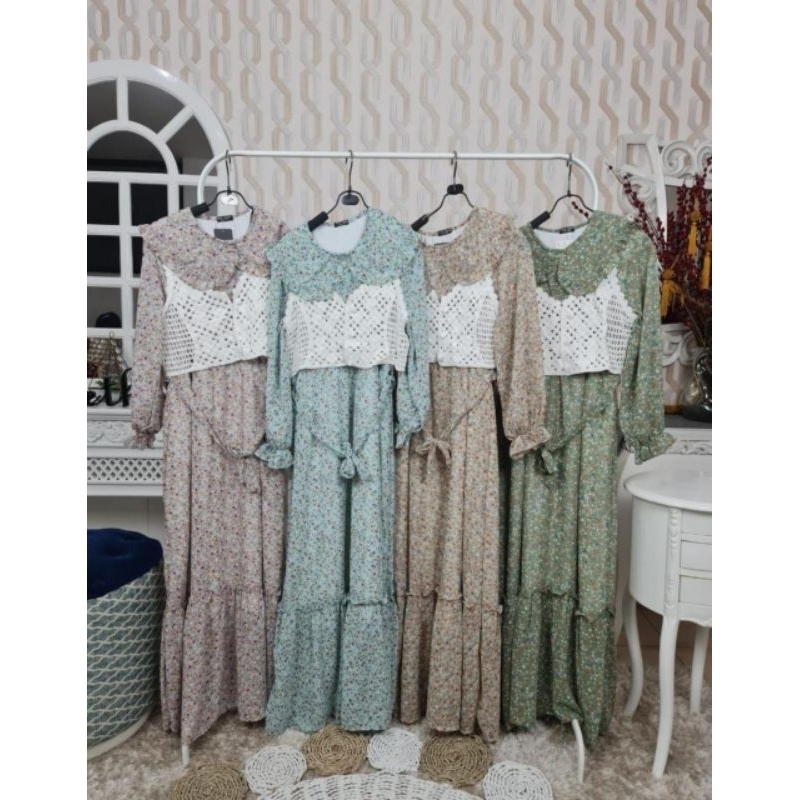 Gamis Maxi Vintage vest Rajut BKK 899-F Import (2in1)