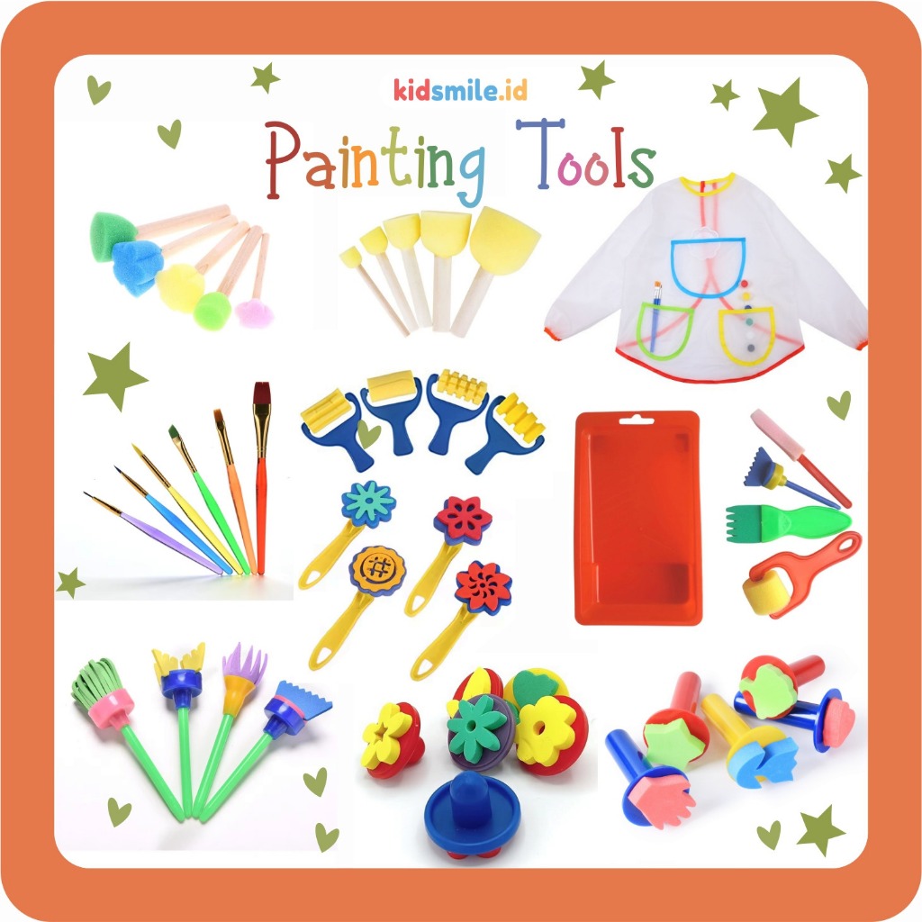 

Painting Tools Kidsmile Set Brush Spons Stamp Dot Painting Bulat Finger Paint EVA Sponge Brush Roller Kuas Lukis Apron Lukis Anak