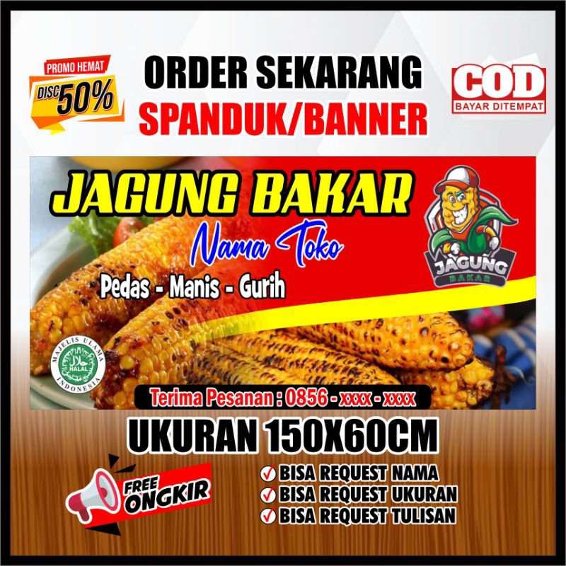 spanduk baligo banner jagung bakar ukuran 100x60 cm