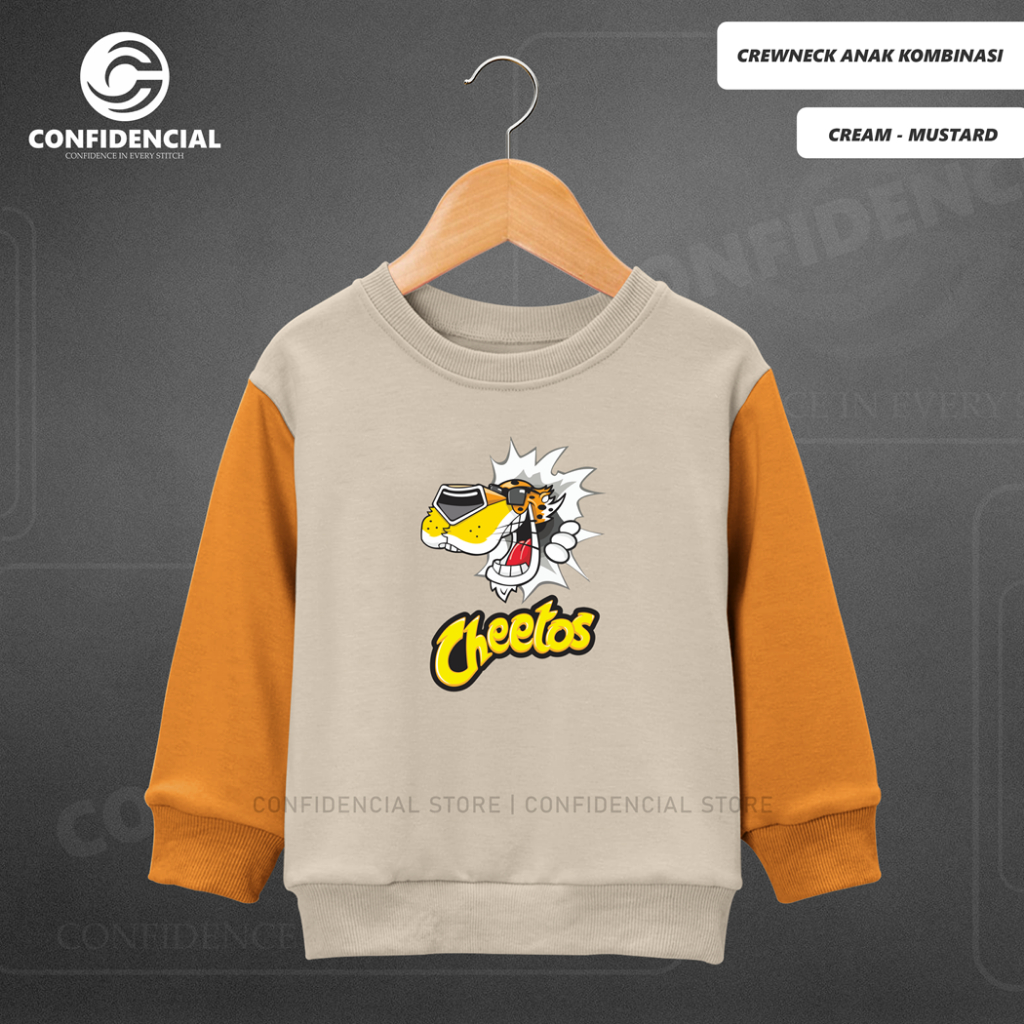 Sweater Crewneck Anak Laki-laki Perempuan Usia 3-13 Tahun Kombinasi Sablon CHEETOS Bahan Fleece
