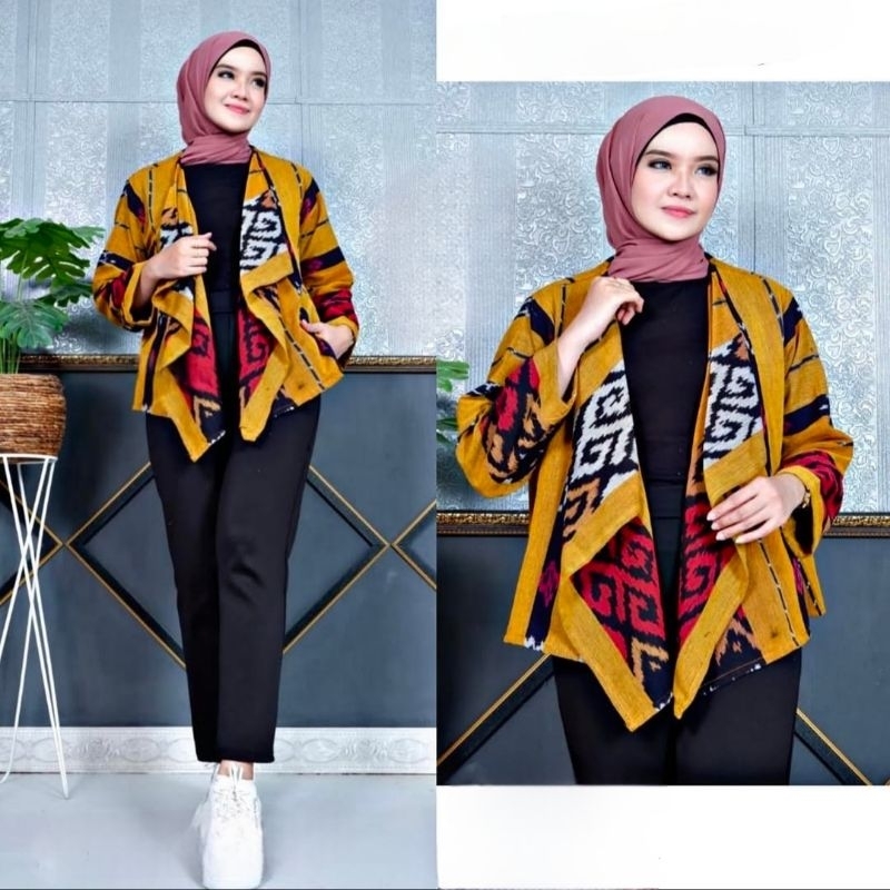 Blazer tenun wanita Outer tenun lengan panjang cardigan wanita