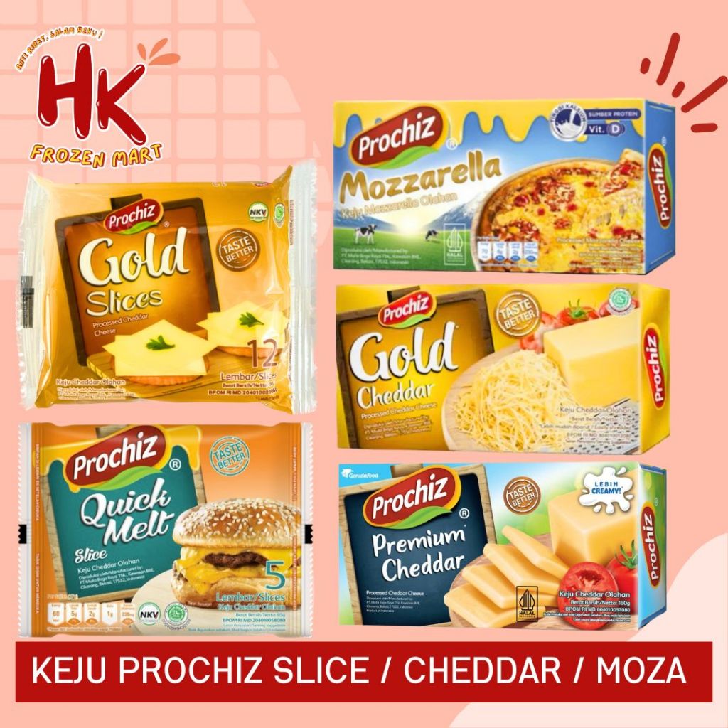 

Keju Prochiz Gold Slice Quick Melt isi 5 Gold Cheddar Mozzarella 160gr Royale Cheddar HK FROZEN MART