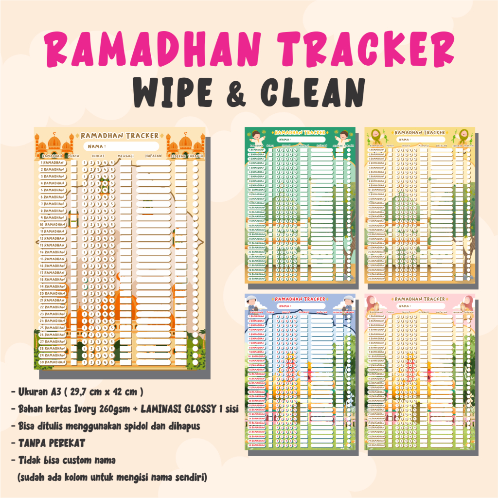 

POSTER RAMADHAN TRACKER WIPE & CLEAN FREE SPIDOL WARNA / RAMADHAN PLANNER / JADWAL KEGIATAN RAMADHAN
