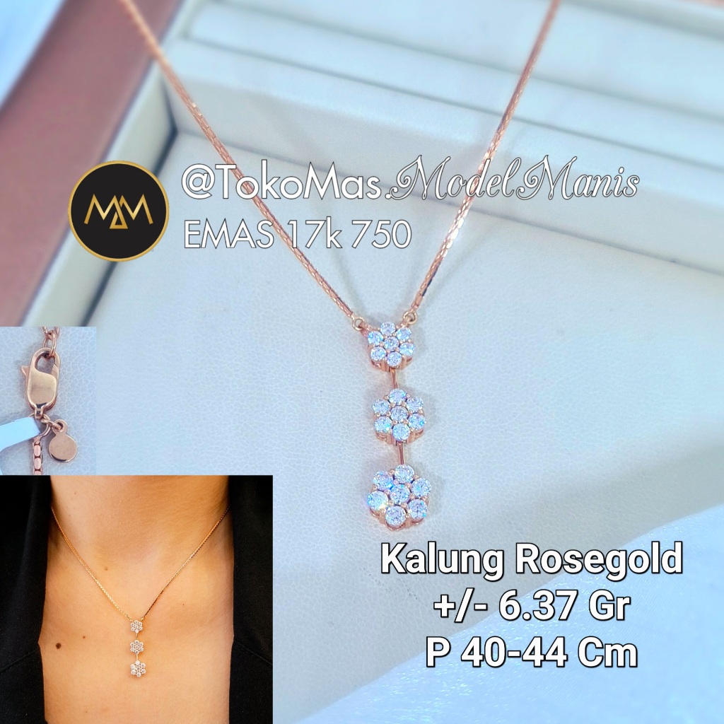 Kalung Santa Italy 3 Susun Flower Rosegold 750 kadar 17k