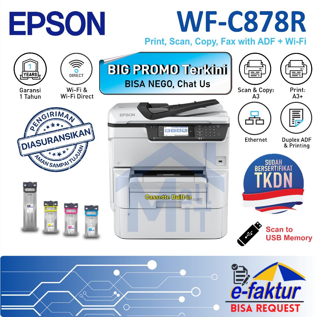 MALLIT EPSON Printer Fotokopi Epson WF-C878R WFC878R C878R 35 PPM WIFI