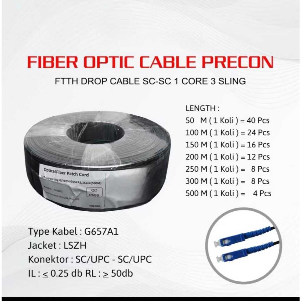KABEL FIBER OPTIK PRECON 1 CORE 3 SLING 500 METER 500m 500 m 500meter