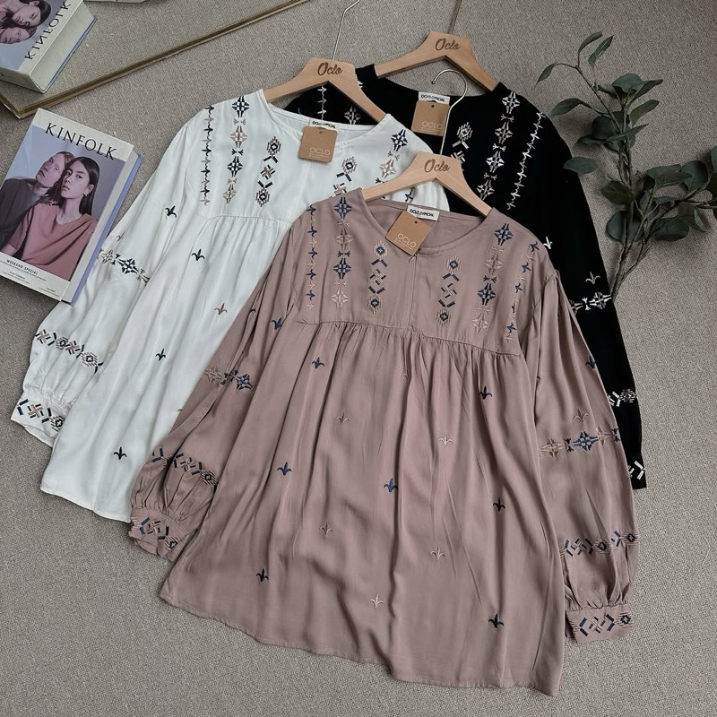 Edora Blouse by oclo | Aaaan wanita linen rami bordir bunga