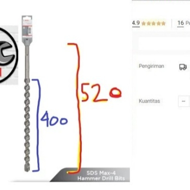 

Mata Bor Beton BOSCH SDS MAX 25mm x 520mm M4 25x520 Colok Tusuk