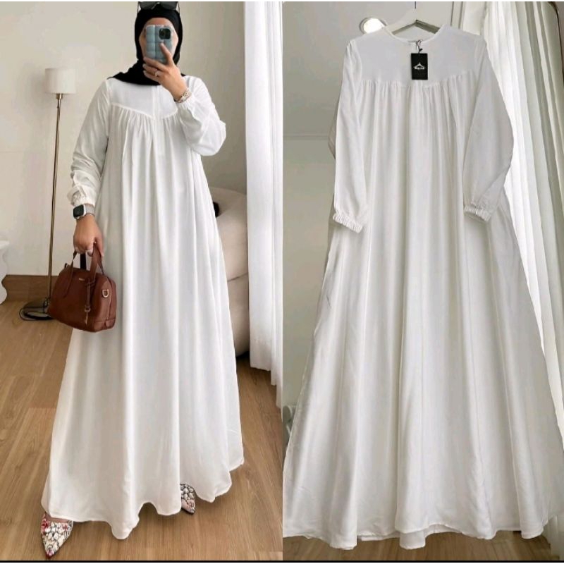 NAIRA DRESS MAXI Gamis Polos Jumbo Wanita ||Gamis Crinkle Airflow Busui Friendly