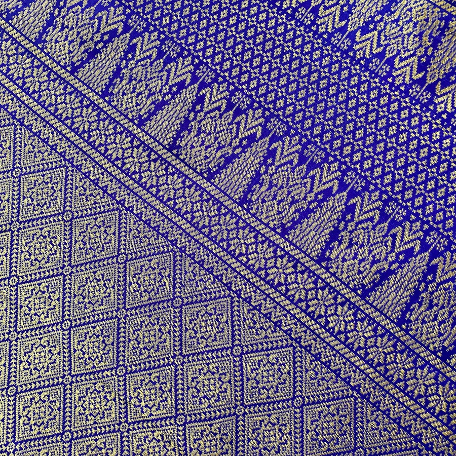 Kain Tenun Songket Khas Palembang Asli Motif Lepus Warna Biru Tua Benang Emas