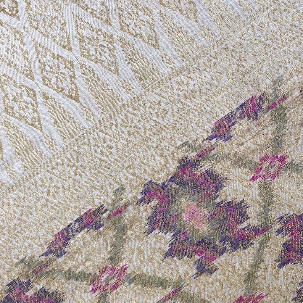 Kain Tenun Songket Khas Palembang Asli Motif Limar Warna Putih Gading Krem Ungu Magenta Benang Emas