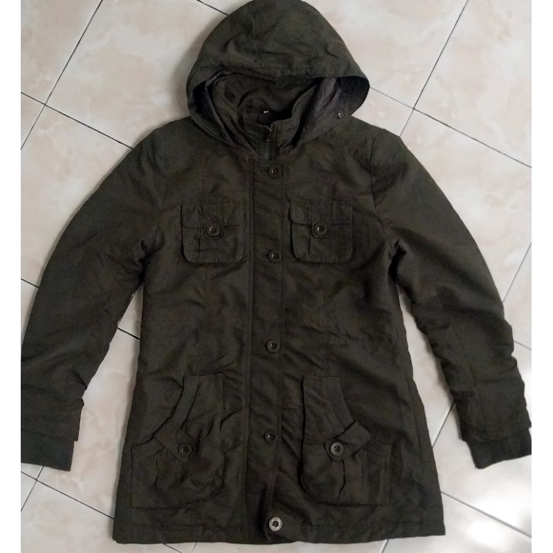 Jacket Hoodie parka Army wanita preloved