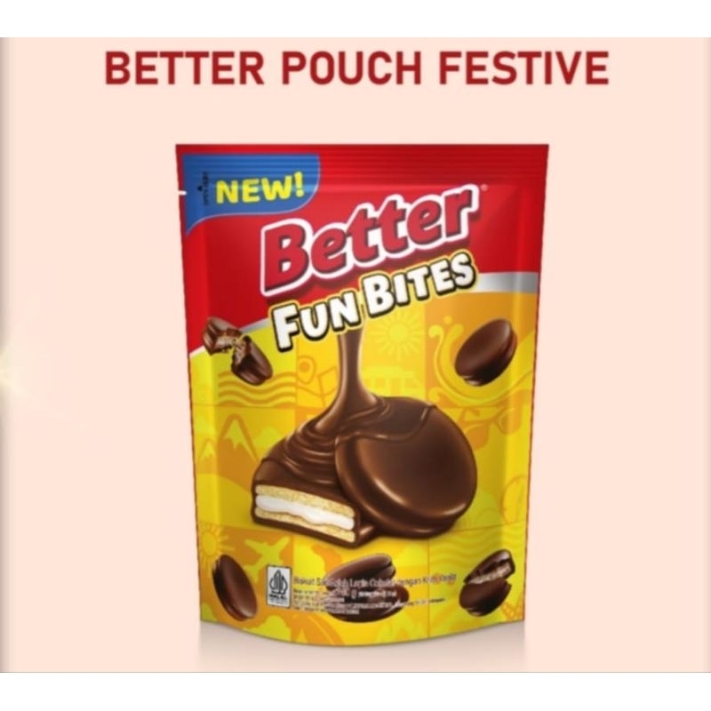 

BETTER POUCH FESTIVE Fun bites 240g POUCH (10G X24PCS ) BETER BISKUIT Lapis coklat dan Vanilla