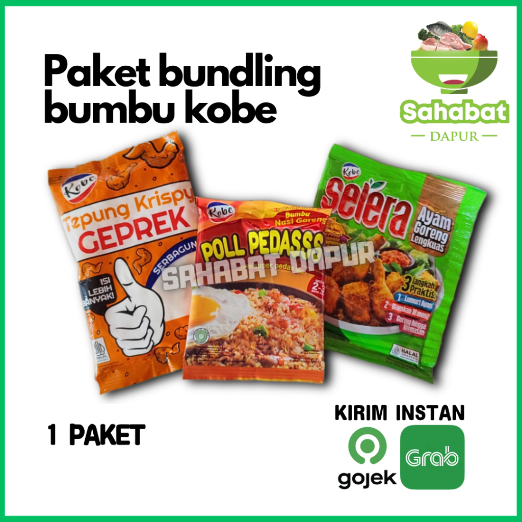 

Bundling Bumbu Kobe ( Tepung Geprek, Nasi Goreng Poll Pedas, Ayam Goreng Lengkuas )