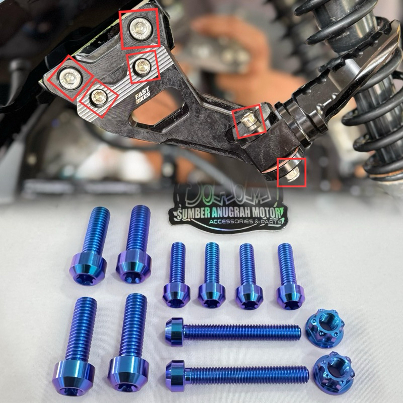 BAUT TITANIUM PEDAL BELAKANG CNC FAST BIKES (harga set 12pcs) Kiri dan Kanan Step Sayap injakan Vari