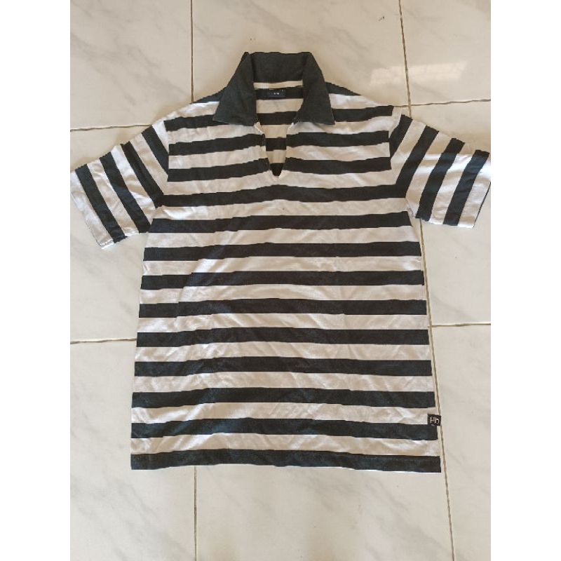 Baju kerah PoshBoy size L garis garis hitam putih