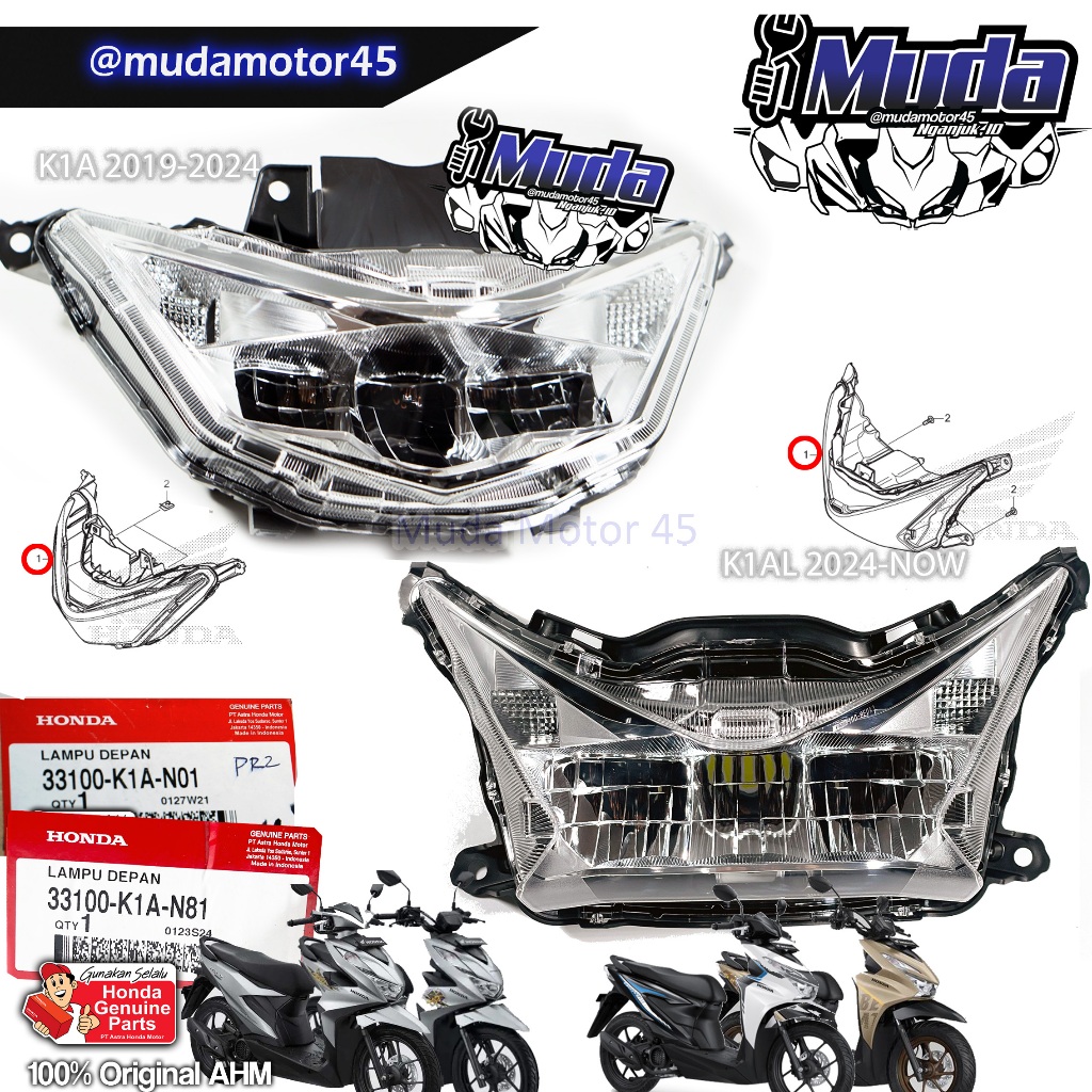 REFLEKTOR HEAD LAMP BEAT LED NEW GEN 1 OR 2 SET LAMPU DEPAN  ASSY 2020 ESAF STREET 2021 2022 2023 20