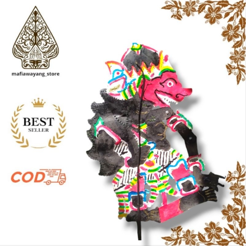 WAYANG kulit BUTO BABRAH HITAM BAHAN KULIT SAPI TEBAL TINGGI -+ 45 CM