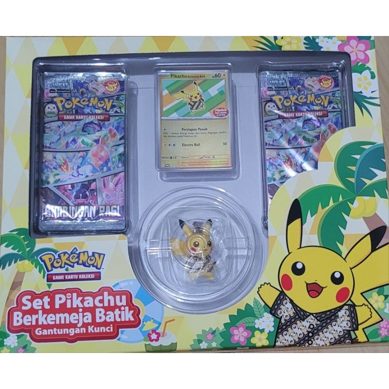 Kartu Pokemon TCG Indonesia - Set Pikachu Berkemeja Batik Gantungan Kunci Pokemon Card Pikachu Batik