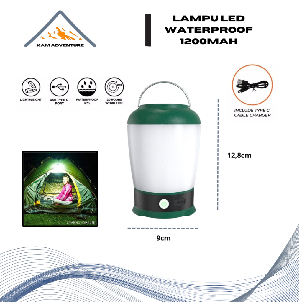 Lampu led camping tenda waterproof 2 In 1 2000mah - lampu led camping outdoor - lampu tenda waterpro