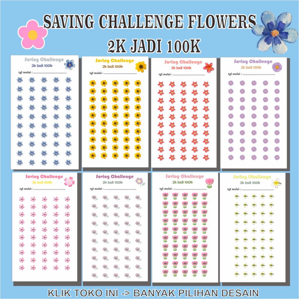 

Isi Binder A6 Saving Challenge FLOWERS 2K JADI 100K PART 01 Tebal (KERTAS SAJA) / Kertas Menabung A6 / Loose Leaf