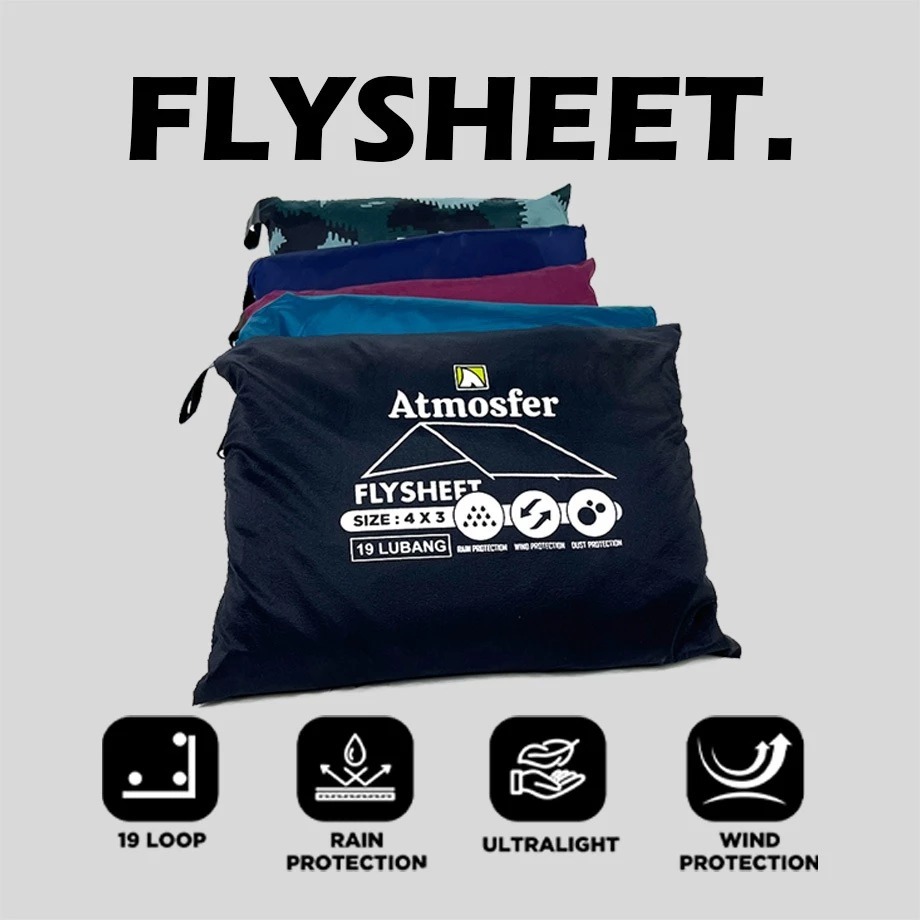 Atmosfer Flysheet Waterproof Buscraft - Flysheet Anti Air - Flysheet Tenda - Lapisan Tenda 19 Loop
