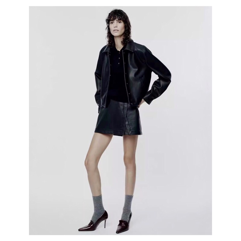 Black Autumn Bomber Leather Jacket - Black Leather Skort Set