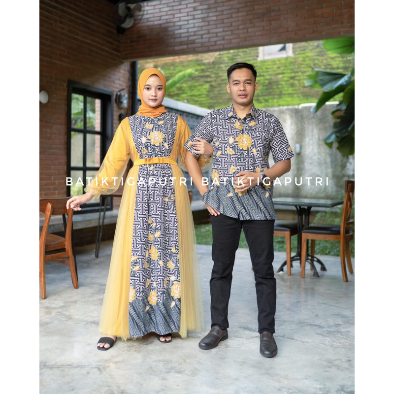 Couple Gamis Batik Modern  2025 Set Baju Muslim Mewah, Gamis Syari, Pesta & Kondangan Premium