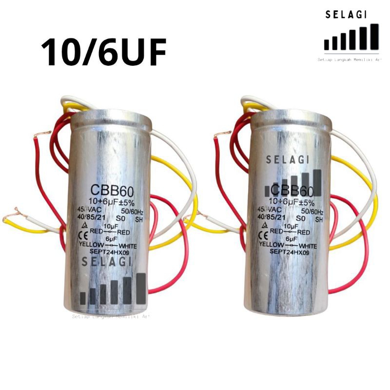 KAPASITOR MESIN CUCI CBB60 MITSUBISHI 2 TABUNG 10/6 UF STAINLESS | CAPASITOR MESIN CUCI 2 TABUNG MIT