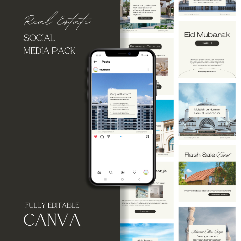 Desain 30 Template Canva Instagram Feed/Post Real Estate | Premium Design Untuk Rumah dan Apartemen 