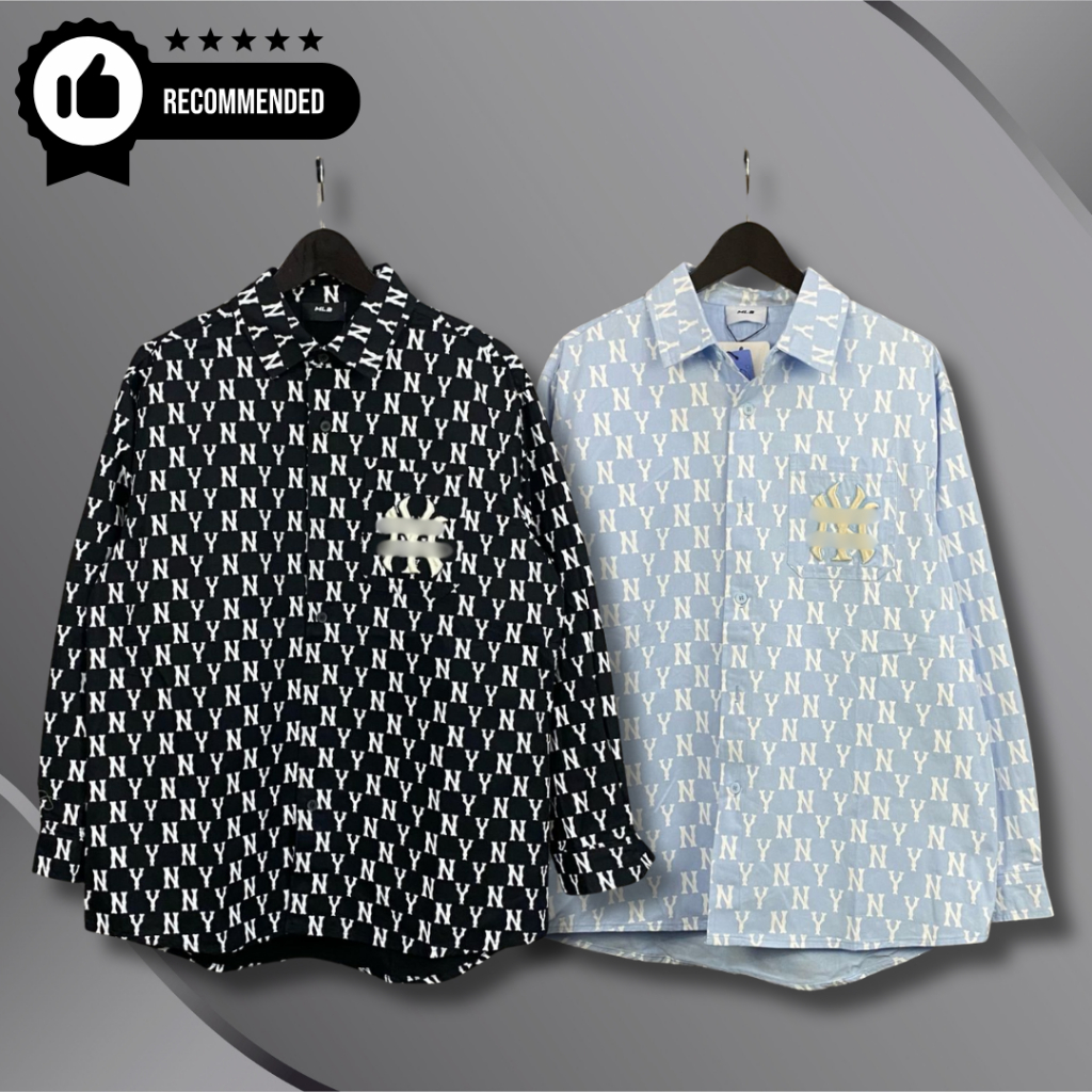 Kemeja Pria M7B NY Yankees Retro Letter Print Shirt Baju Kemeja Panjang Pria & wanita M7B full tag