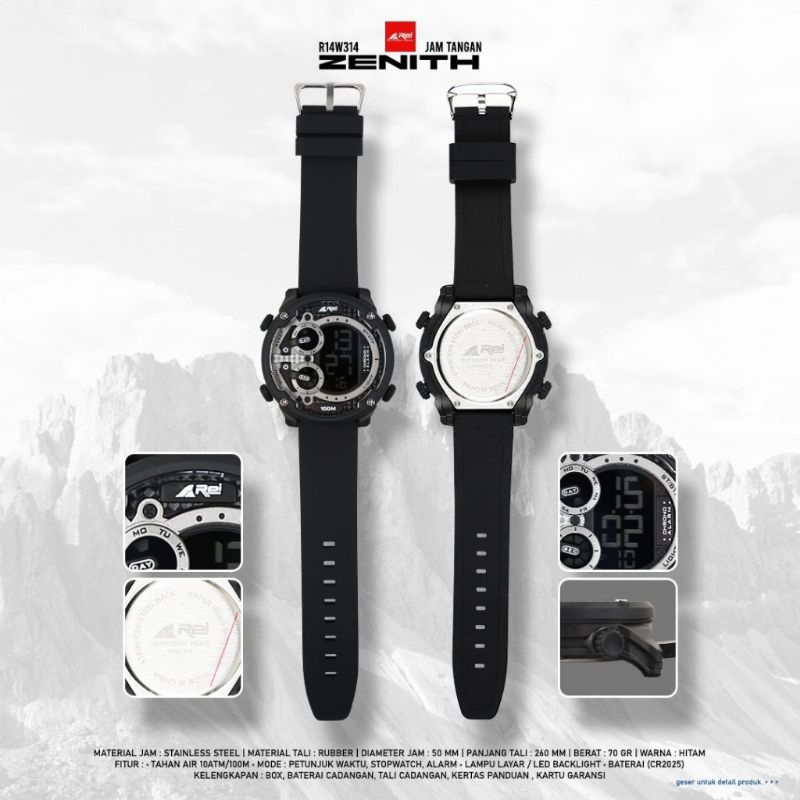 Jam Tangan Digital Pria  ZENITH AREI OUTDOORGEAR - JAM TANGAN DIGITAL REI ANTI AIR ZENITH BLK