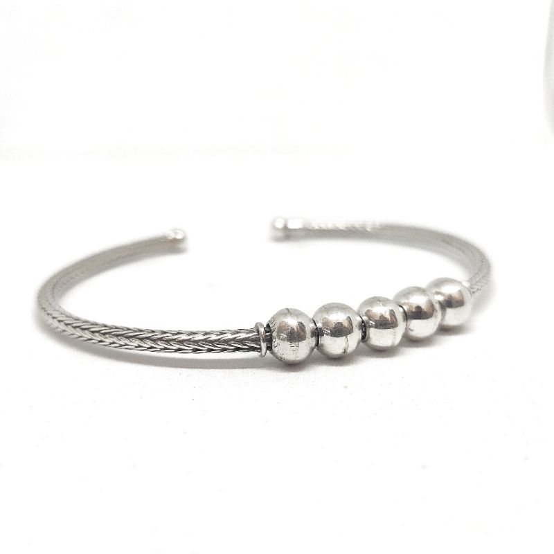 Gelang Bracelet Perak Silver Cuff Bali Asli 925 Anyam Ball Bola Unik Elegan Custom Pria Wanita