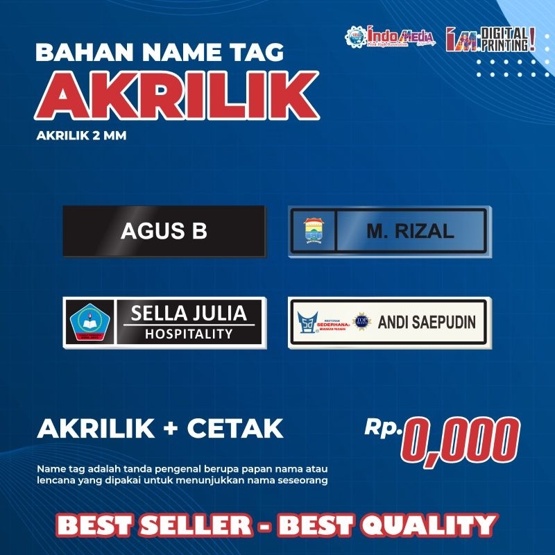 

NAMETAGE / NAMA DADA / NAMETAG / PAPAN NAMA / BET NAMA