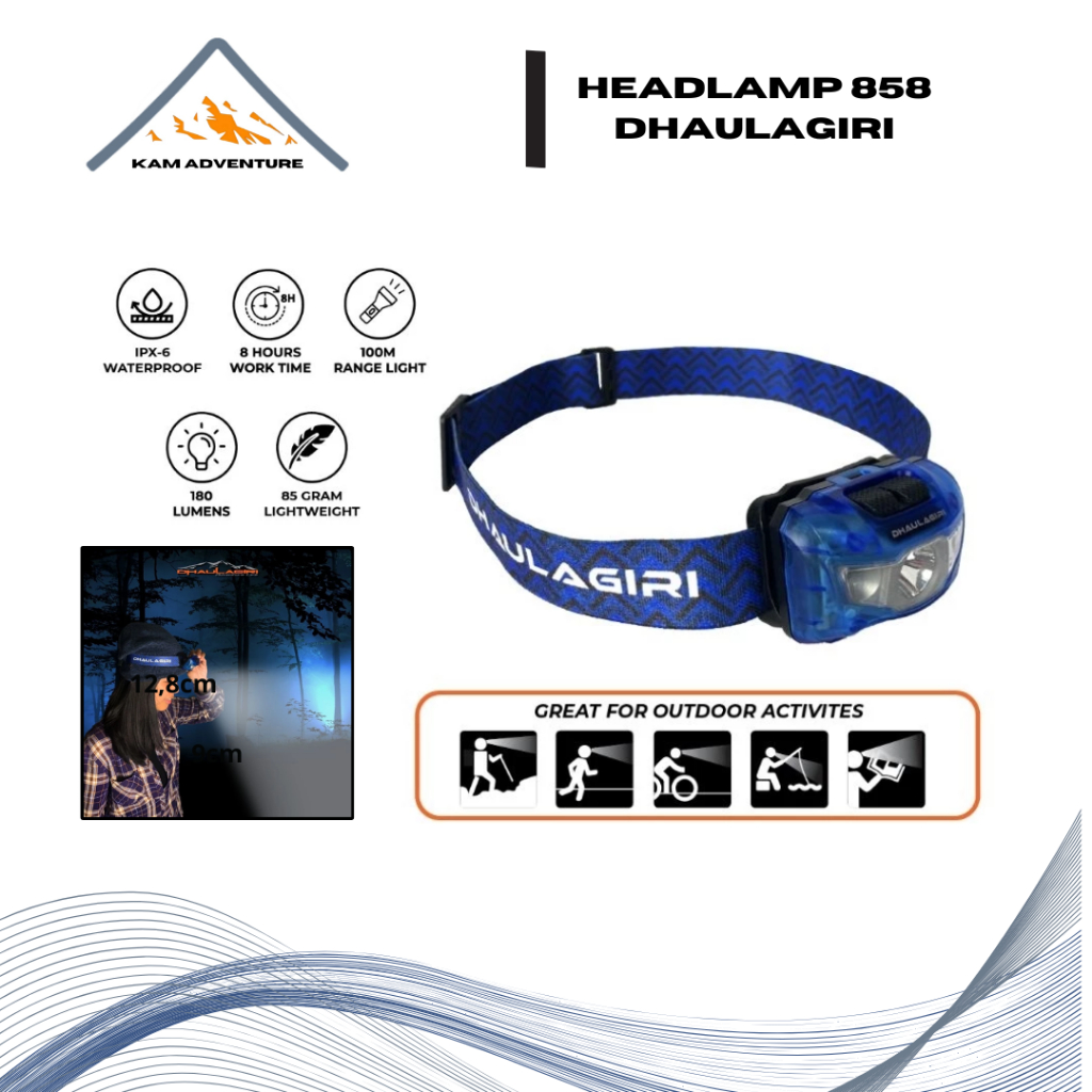 Headlamp dhaulagiri 858 waterproof 180 lumens - senter camping hiking outdoor - headlamp usb
