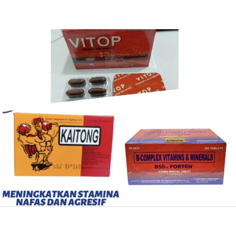 VITOP DAN KAITONG DAN B50 FORTEN B COMPLEX sepaket vitamin ayam laga obat stamina