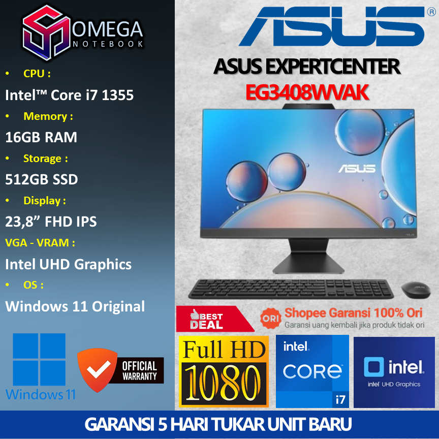 ASUS PC AIO EXPERTCENTER EG3408WVAK i7 1355 16GB 512GB UHD 23,8 FHD WIndows 11 - TKDN